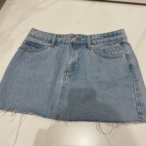 Edikted Light Blue Frayed Hem Mini Skirt